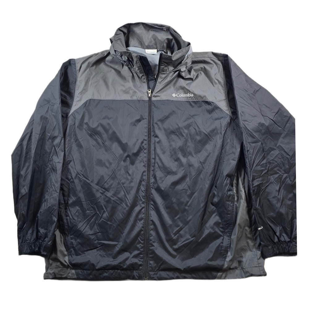 Columbia Omni-Shield Windbreaker Jacket Mens XL Black Gray Nylon Stowaway Hood